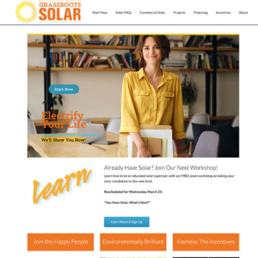Homepage of Vermont solar company Grassroots Solar.